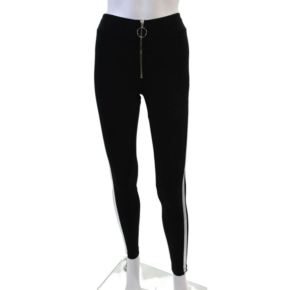 Wildfox Womens Cotton Silver Stripe O-Ring Detail Leggings Black Size L